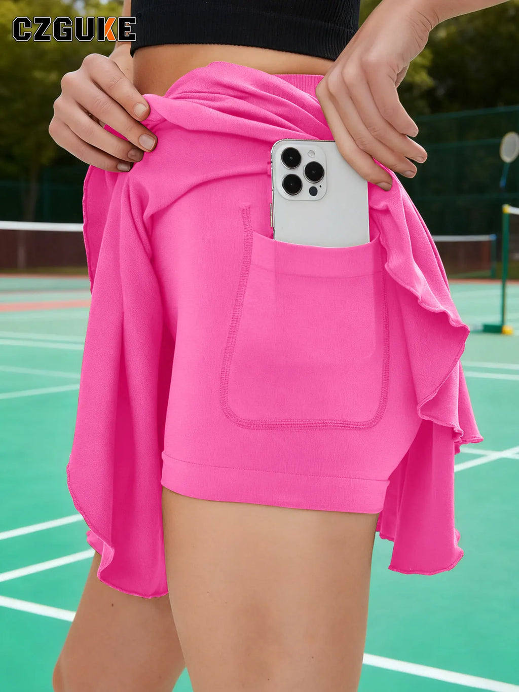 Women’s High-Waist Tennis Skirt – 2-in-1 Sports Skort with Pocket Shorts
