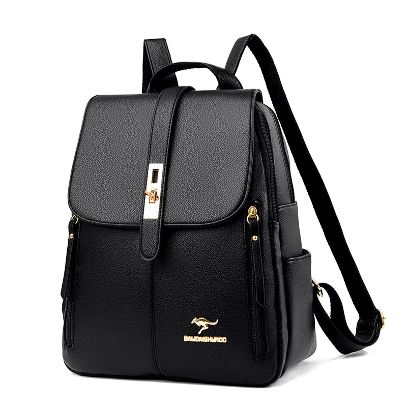 White Leather Backpack Women Fashion School Bag Travel Shoulder Purse Ladies 2025
