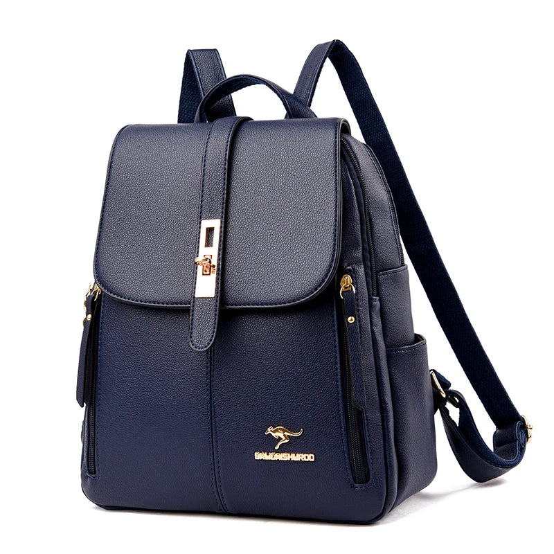 White Leather Backpack Women Fashion School Bag Travel Shoulder Purse Ladies 2025