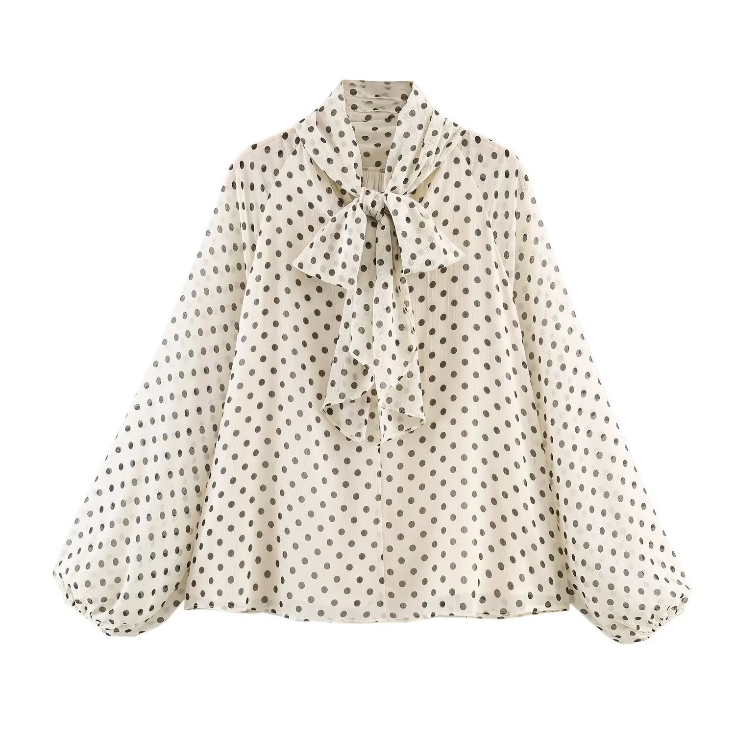 Chic Polka Dot Lace-Up Bow Blouse