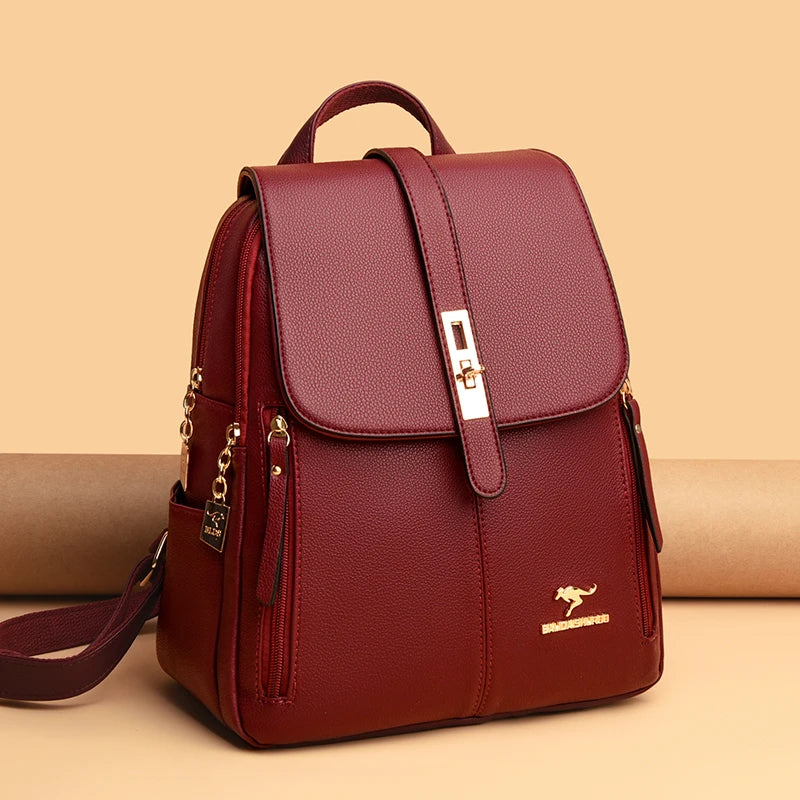 White Leather Backpack Women Fashion School Bag Travel Shoulder Purse Ladies 2025