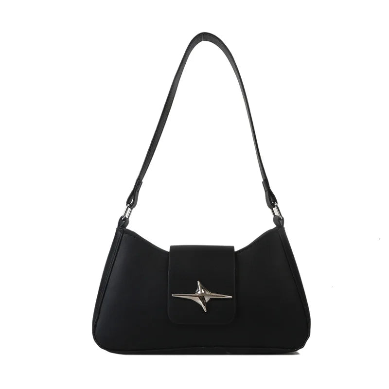 Vintage Shoulder Bag Small Purse for Women PU Leather Y2K Underarm Handbag Black