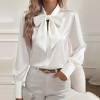 Fashion Long Sleeve Silk Shirt Women Fashion Spring Autumn New Satin Blouse Women Bow Office Tops Pullover