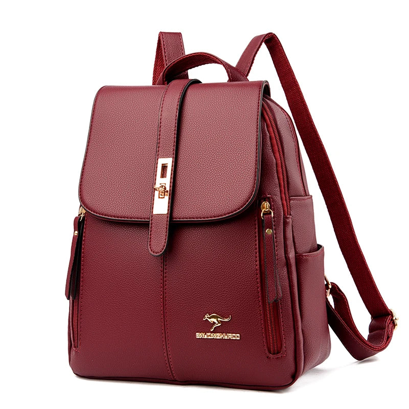 White Leather Backpack Women Fashion School Bag Travel Shoulder Purse Ladies 2025