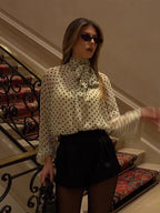 Chic Polka Dot Lace-Up Bow Blouse