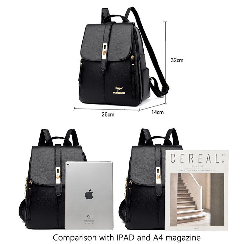 White Leather Backpack Women Fashion School Bag Travel Shoulder Purse Ladies 2025