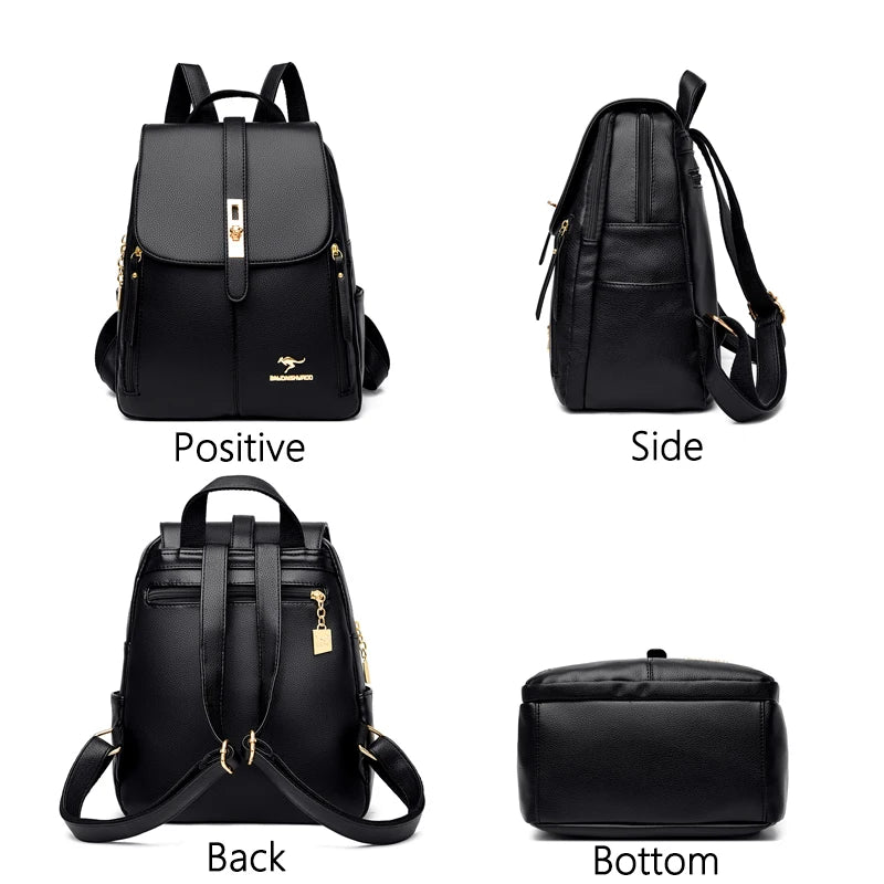 White Leather Backpack Women Fashion School Bag Travel Shoulder Purse Ladies 2025