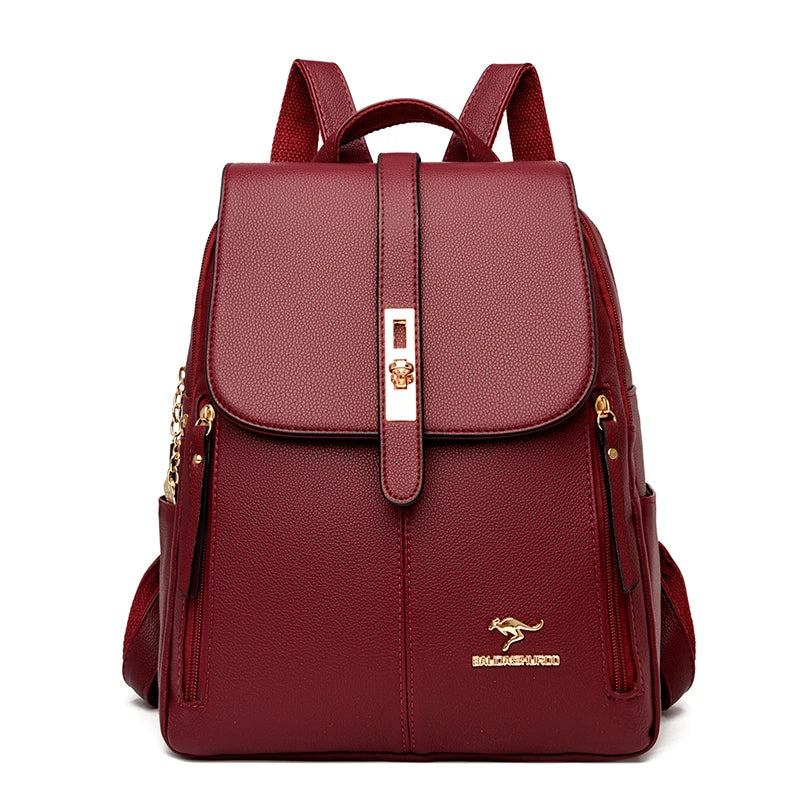 White Leather Backpack Women Fashion School Bag Travel Shoulder Purse Ladies 2025