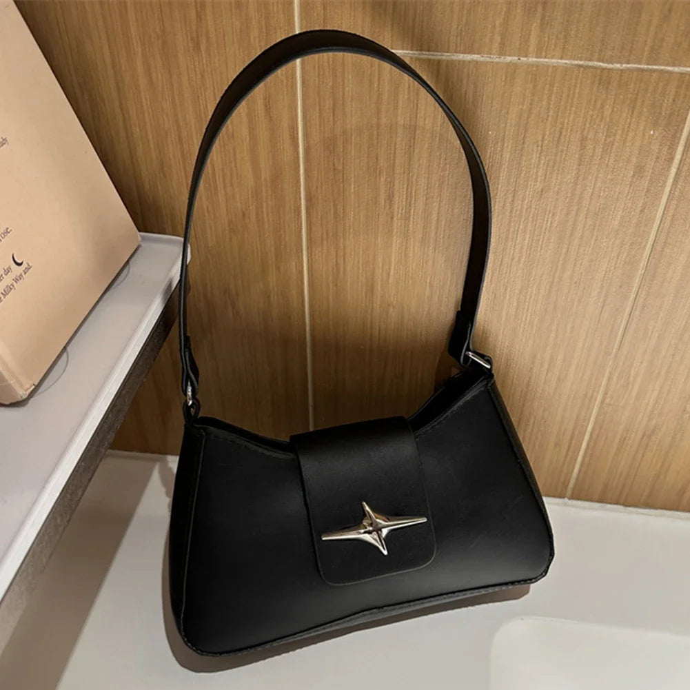 Vintage Shoulder Bag Small Purse for Women PU Leather Y2K Underarm Handbag Black