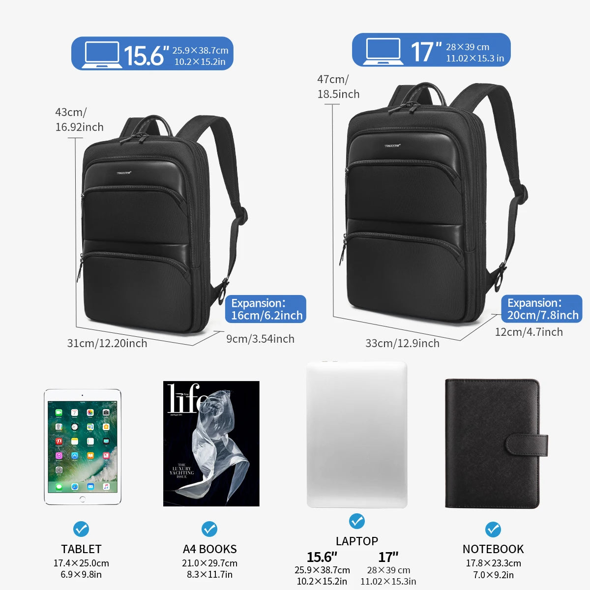 Tigernu Thin Expandable Laptop Backpack for Men