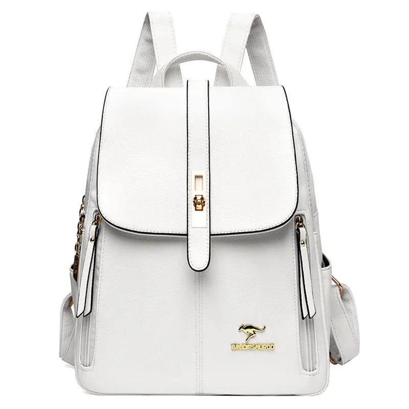 White Leather Backpack Women Fashion School Bag Travel Shoulder Purse Ladies 2025