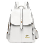 White Leather Backpack Women Fashion School Bag Travel Shoulder Purse Ladies 2025