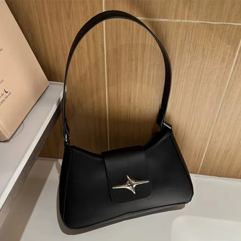 Vintage Shoulder Bag Small Purse for Women PU Leather Y2K Underarm Handbag Black