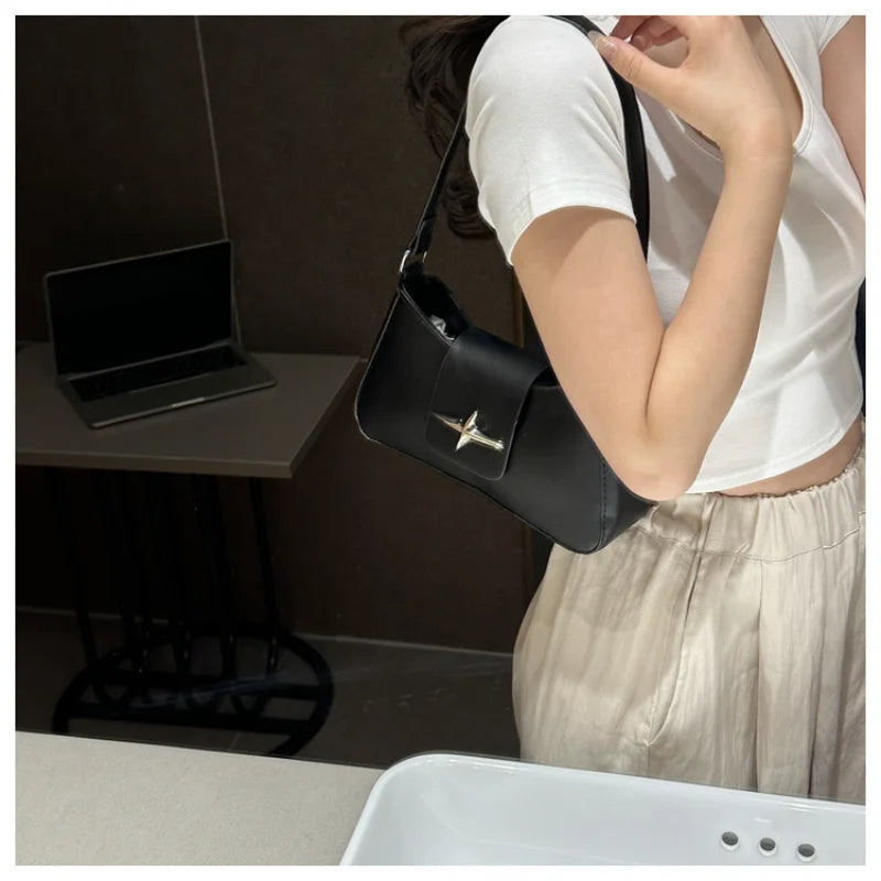 Vintage Shoulder Bag Small Purse for Women PU Leather Y2K Underarm Handbag Black