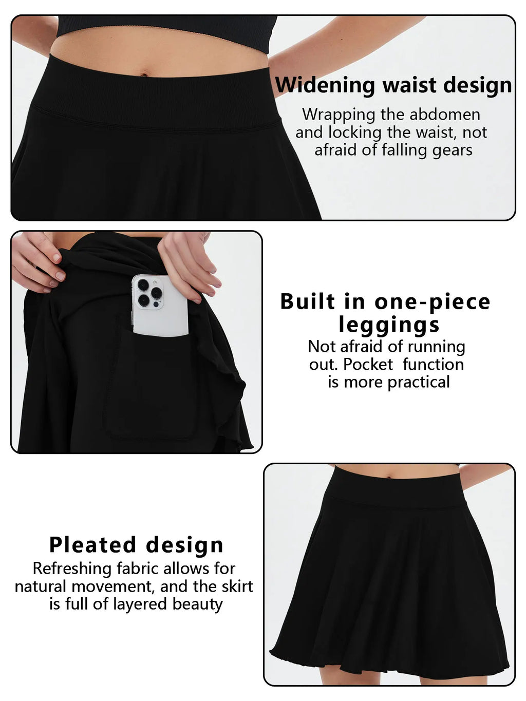Women’s High-Waist Tennis Skirt – 2-in-1 Sports Skort with Pocket Shorts