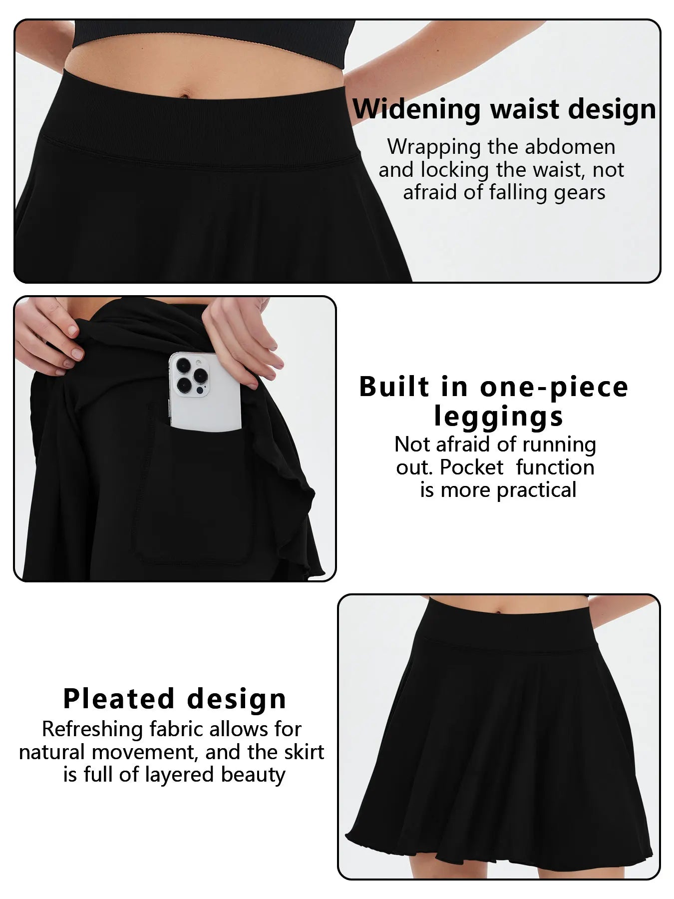 Women’s High-Waist Tennis Skirt – 2-in-1 Sports Skort with Pocket Shorts