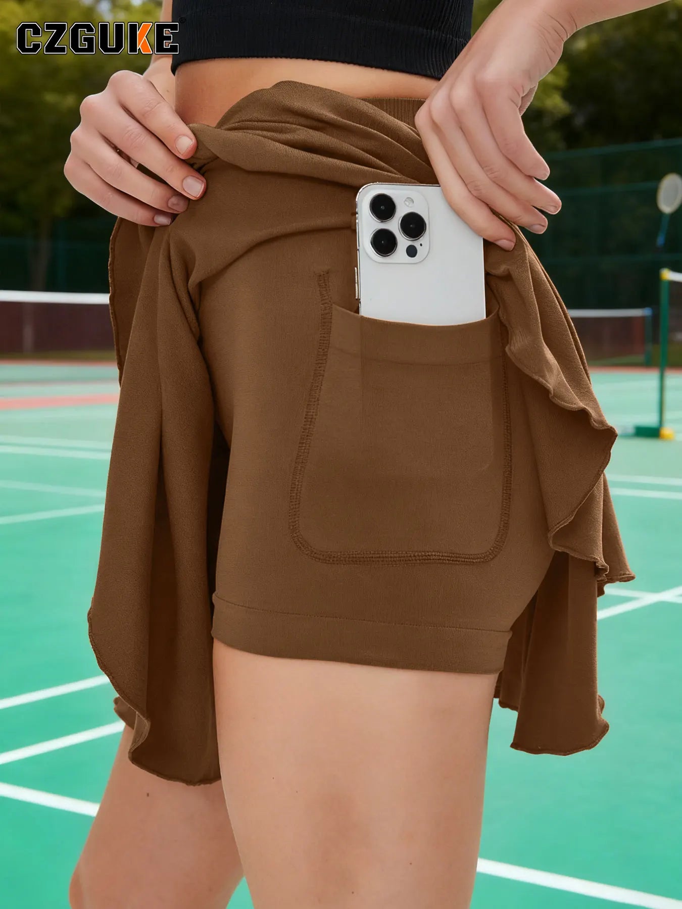 Women’s High-Waist Tennis Skirt – 2-in-1 Sports Skort with Pocket Shorts