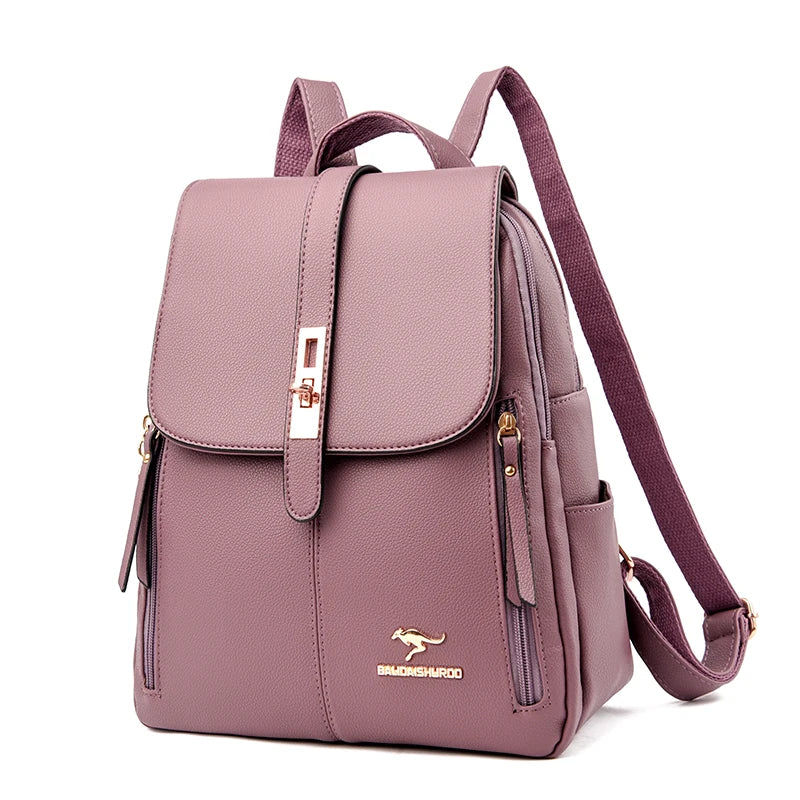 White Leather Backpack Women Fashion School Bag Travel Shoulder Purse Ladies 2025