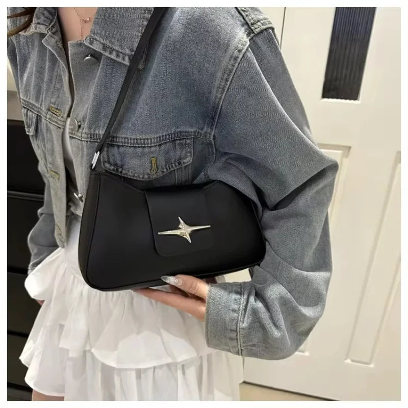 Vintage Shoulder Bag Small Purse for Women PU Leather Y2K Underarm Handbag Black