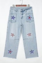 Beau Blue Patriotic Sequin Star Pattern Jeans