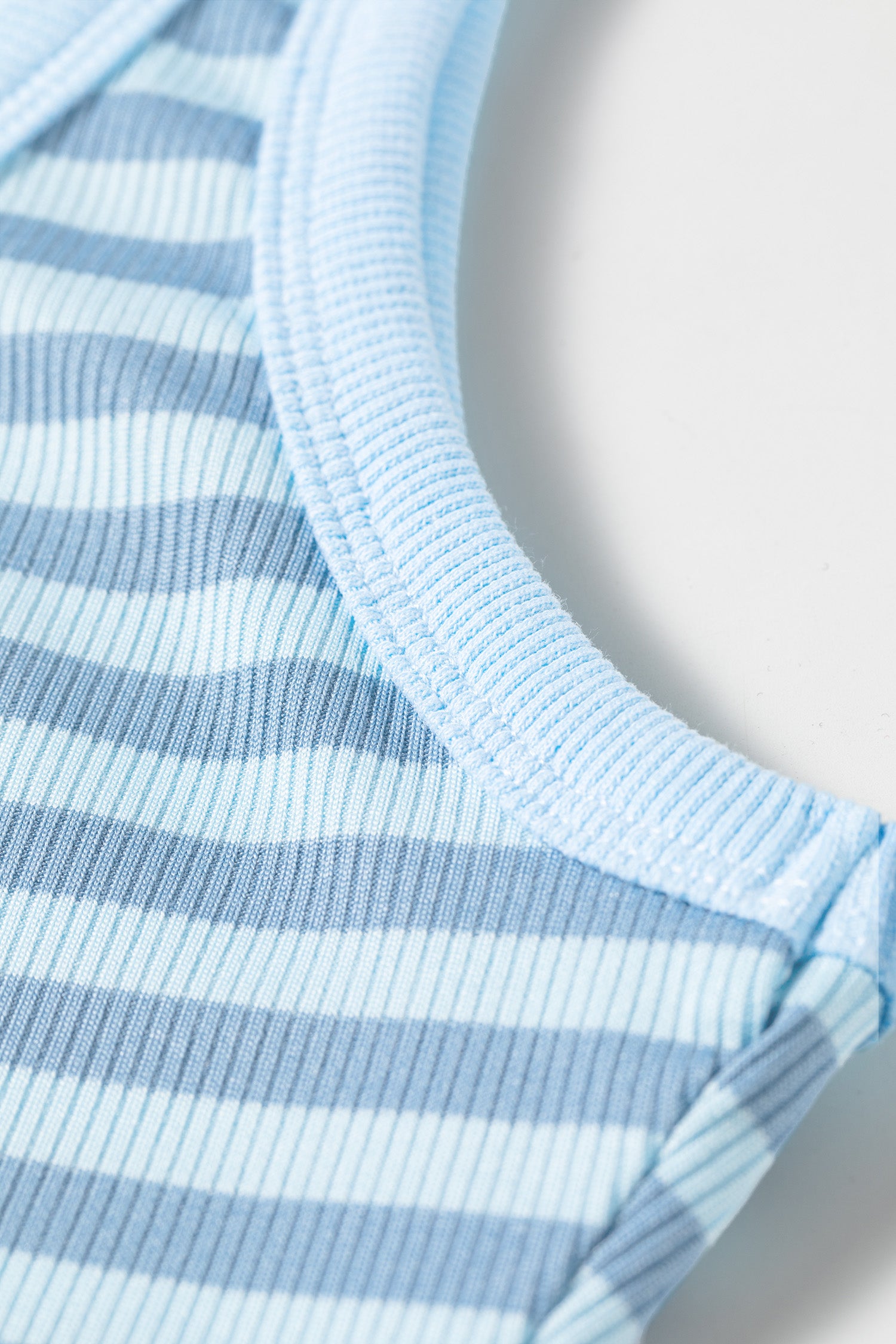 Sky Blue Stripe Ribbed Knit Slim Tank Top
