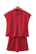 Banana Cream Loose Polo Tee Elastic Waist 2pcs Short Set