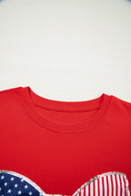 Fiery Red Sequin Trim Stars and Stripes Bow Patched T Shirt Mini Dress
