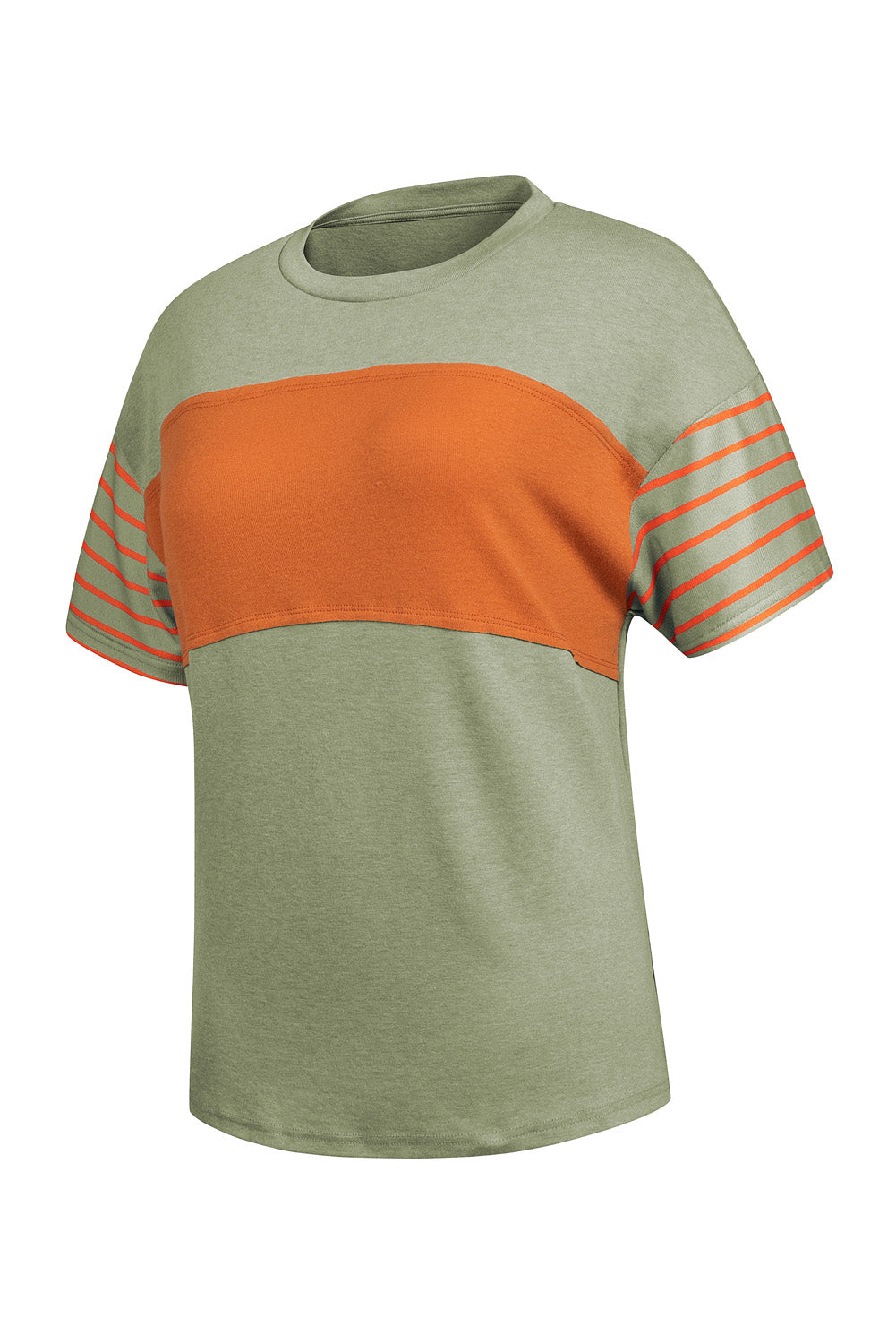 Mint Green Color Block Striped Detail Loose T Shirt
