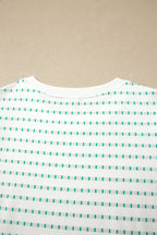 Green Striped Short Puff Sleeve Top