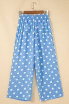 White Polka Dot Print Patched Pocket Mid-rise Straight Leg Pants