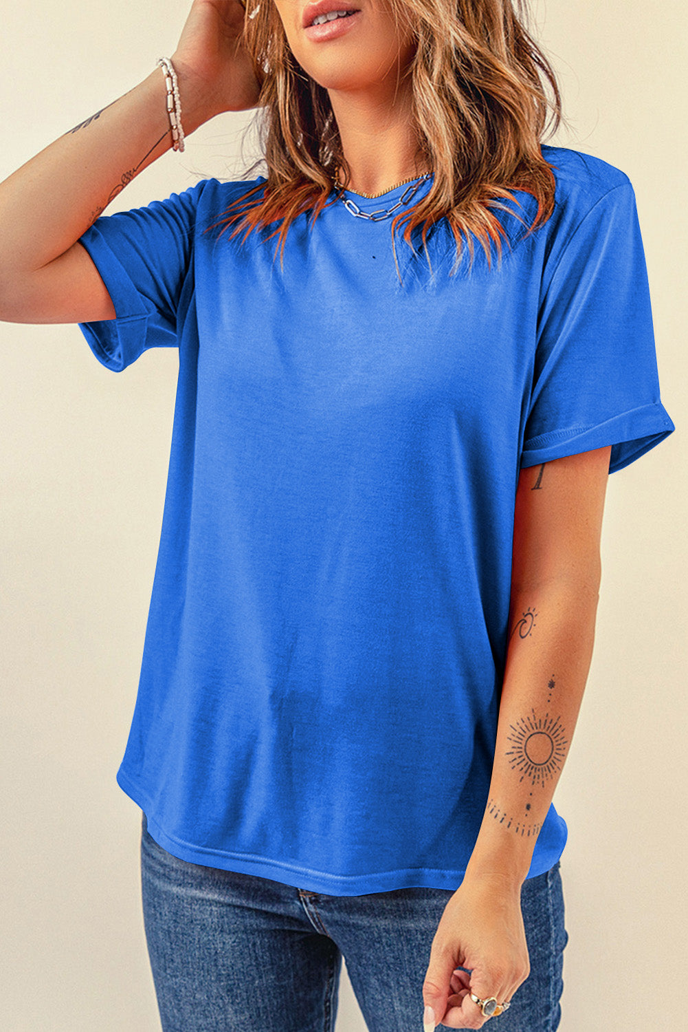 Orange Casual Plain Crew Neck Tee