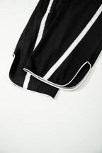 Black Contrast Striped Smocked Waist Drawstring Cropped Casual Pants