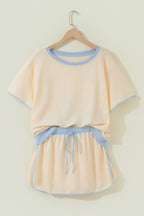 Turquoise Colorblock Edge Drop Shoulder T Shirt and Skort 2Pcs Set