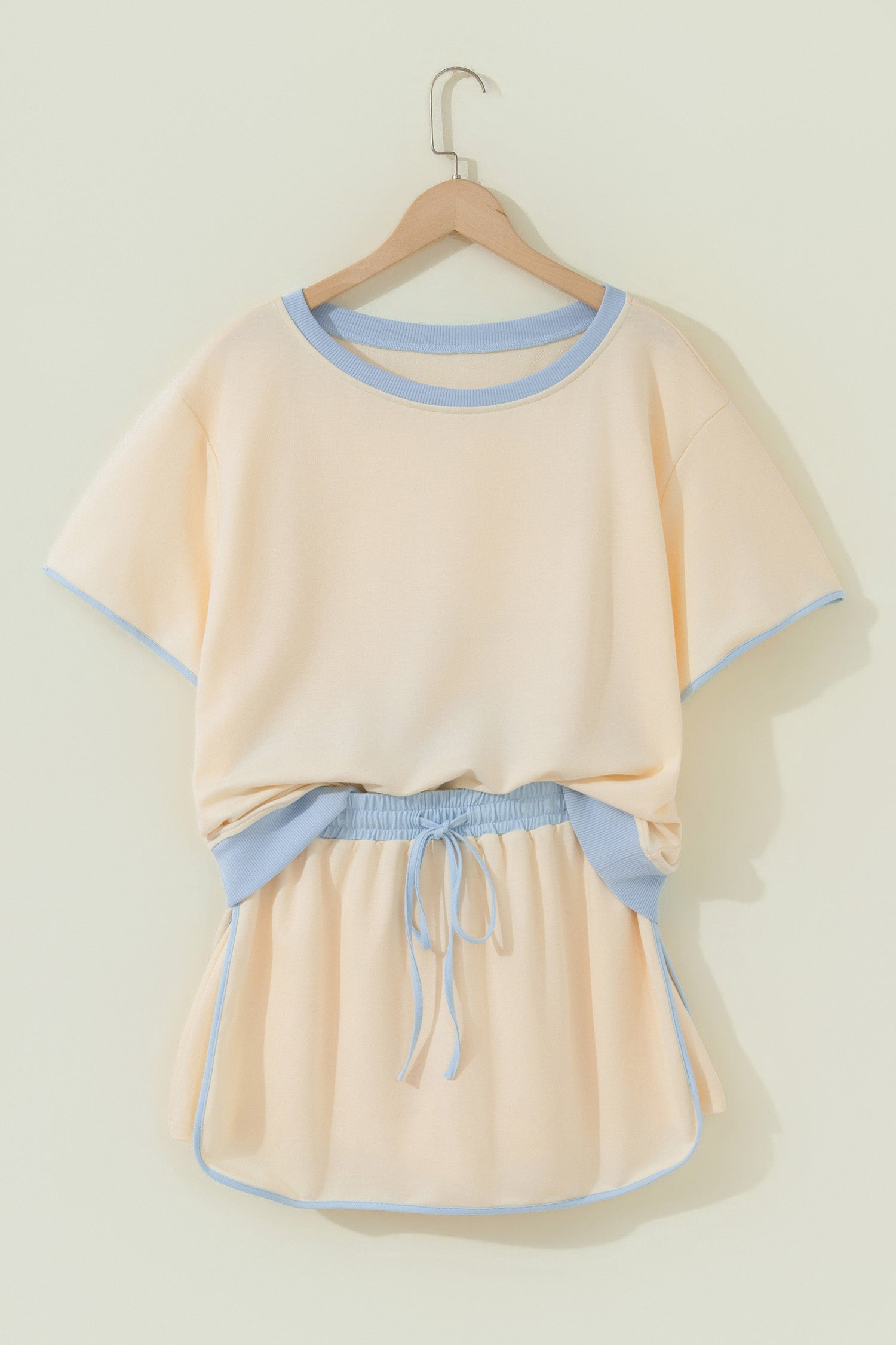 Turquoise Colorblock Edge Drop Shoulder T Shirt and Skort 2Pcs Set