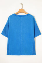Blue Mineral Wash Star Mesh Patchwork Oversize Tee