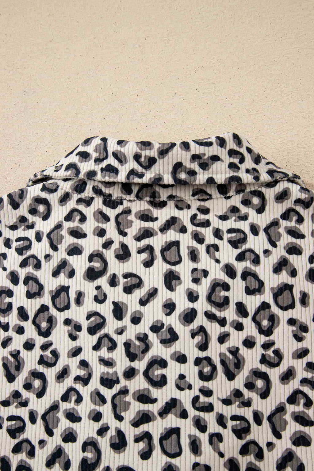 Brown Leopard Print Quarter Zip Corduroy Sweatshirt
