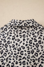Brown Leopard Print Quarter Zip Corduroy Sweatshirt
