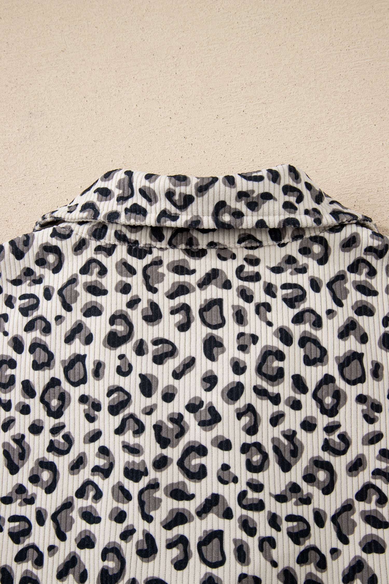 Brown Leopard Print Quarter Zip Corduroy Sweatshirt