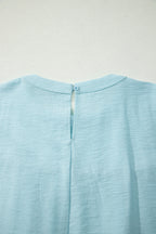 Mist Blue Tie Half Sleeve Pleated Detail Babydoll Blouse