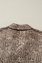 Brown Polo Collared V Neck Short Sleeve Metallic Leopard Blouse