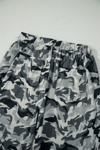 Green Camouflage Print Drawstring Casual Pants