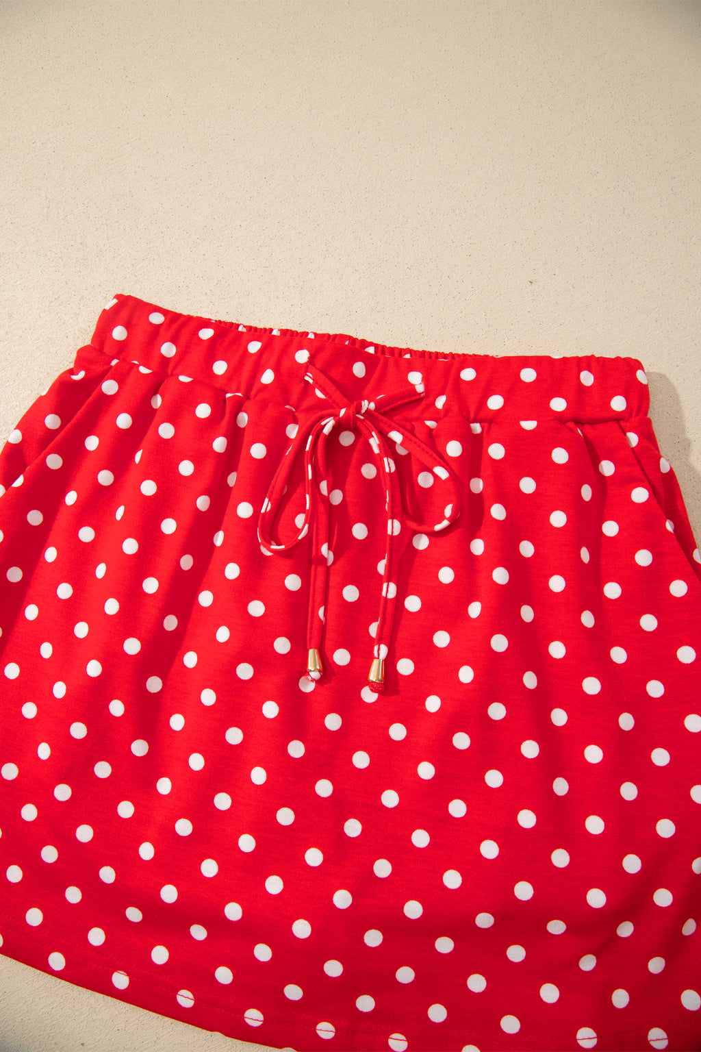 Fiery Red Polka Dot Drawstring Casual Mini Skort