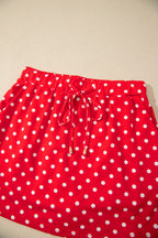 Fiery Red Polka Dot Drawstring Casual Mini Skort
