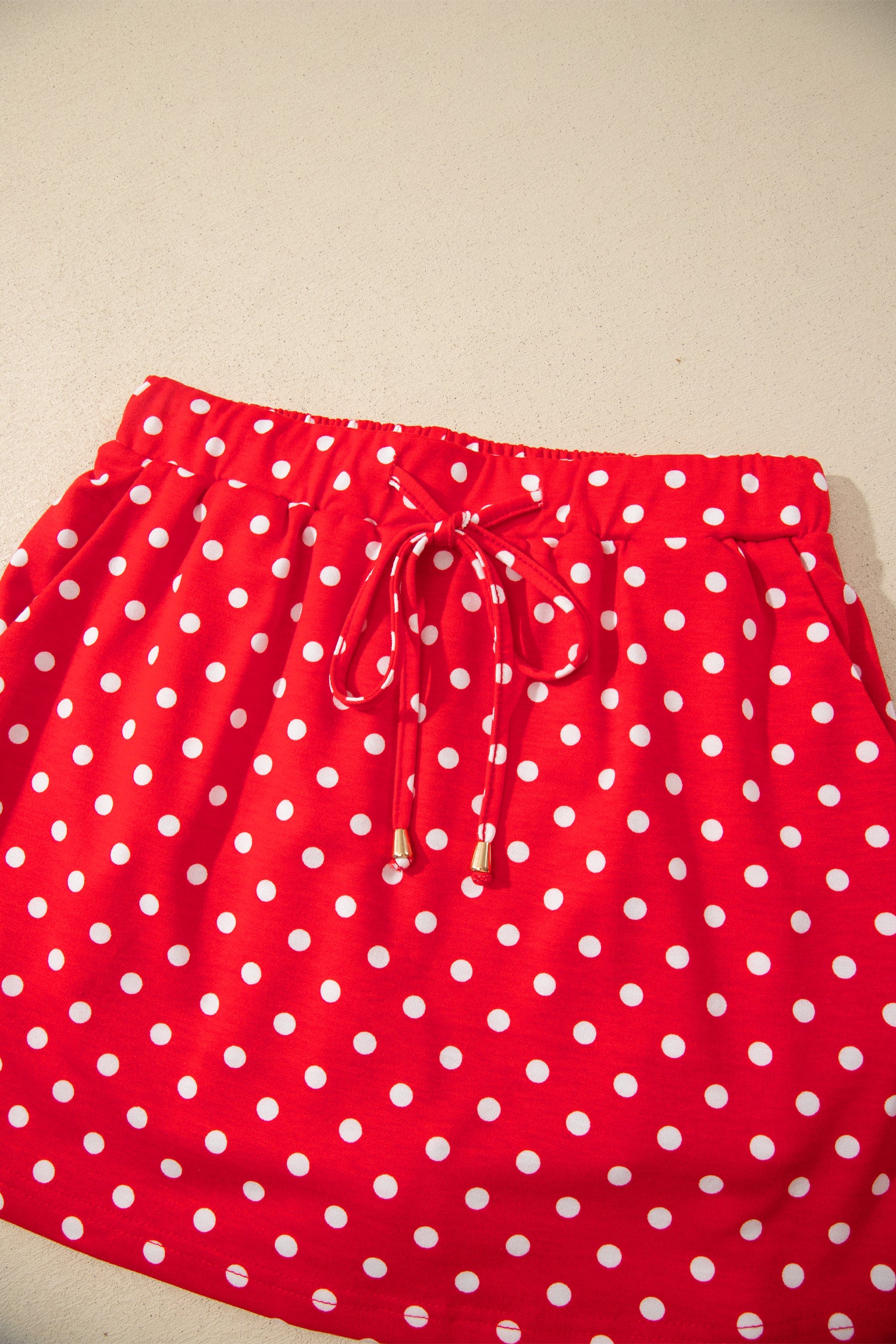 Fiery Red Polka Dot Drawstring Casual Mini Skort