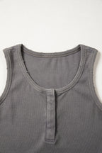 Coffee Vintage Distressed Ribbed Mineral Wash Tank Top