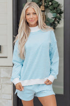 Pink Stripe Oversize Mock Neck Sweatshirt and Shorts Set