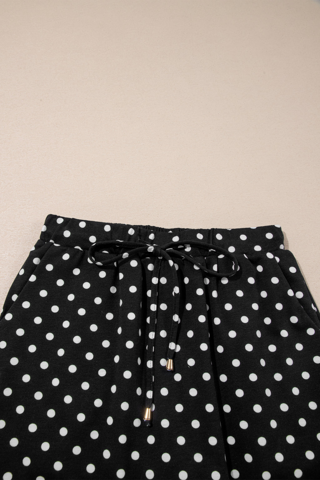 Fiery Red Polka Dot Drawstring Casual Mini Skort