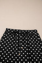 Fiery Red Polka Dot Drawstring Casual Mini Skort