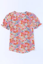 Multicolor Mix Floral Pattern Bubble Sleeve Blouse