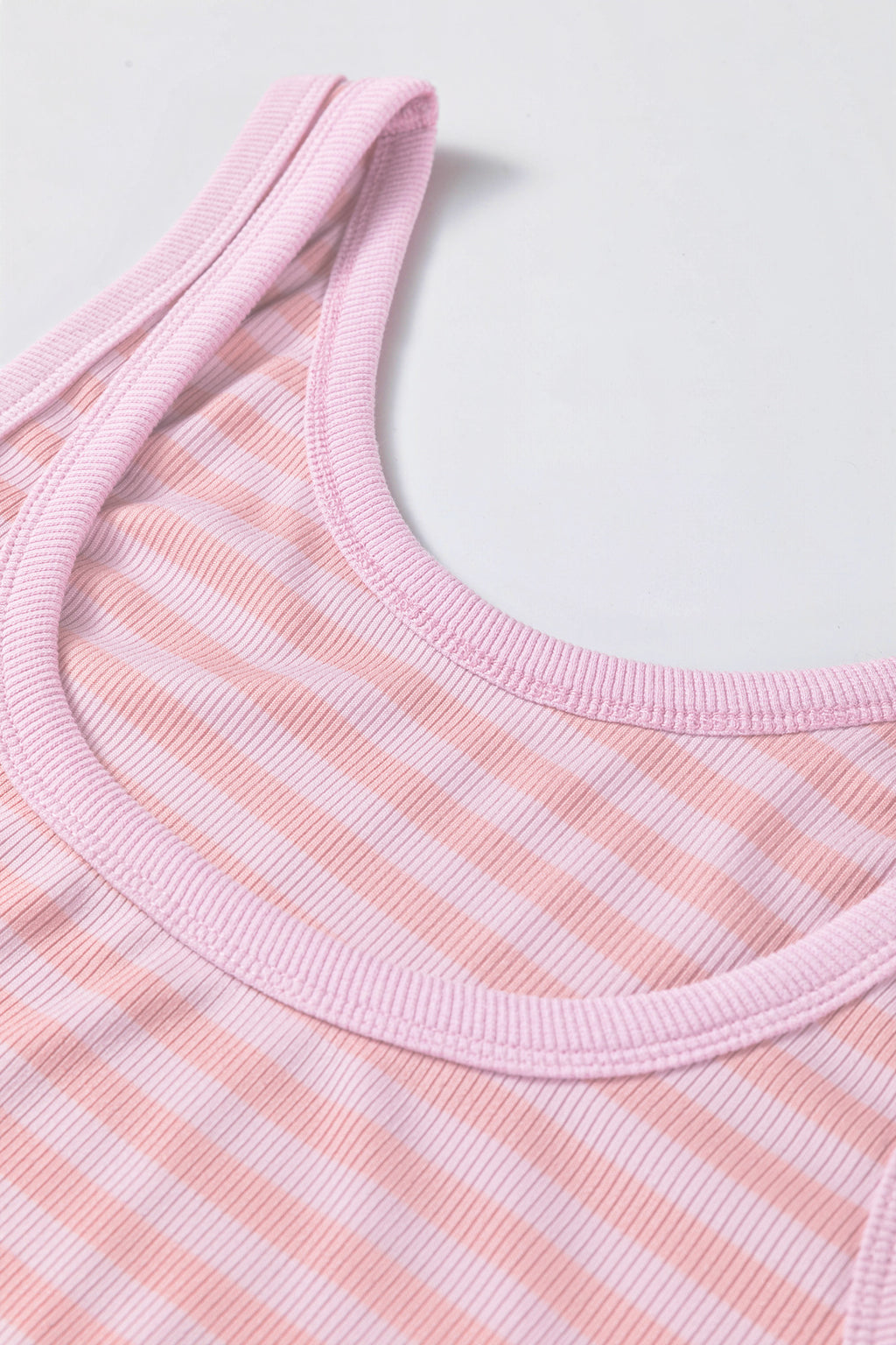 Sky Blue Stripe Ribbed Knit Slim Tank Top